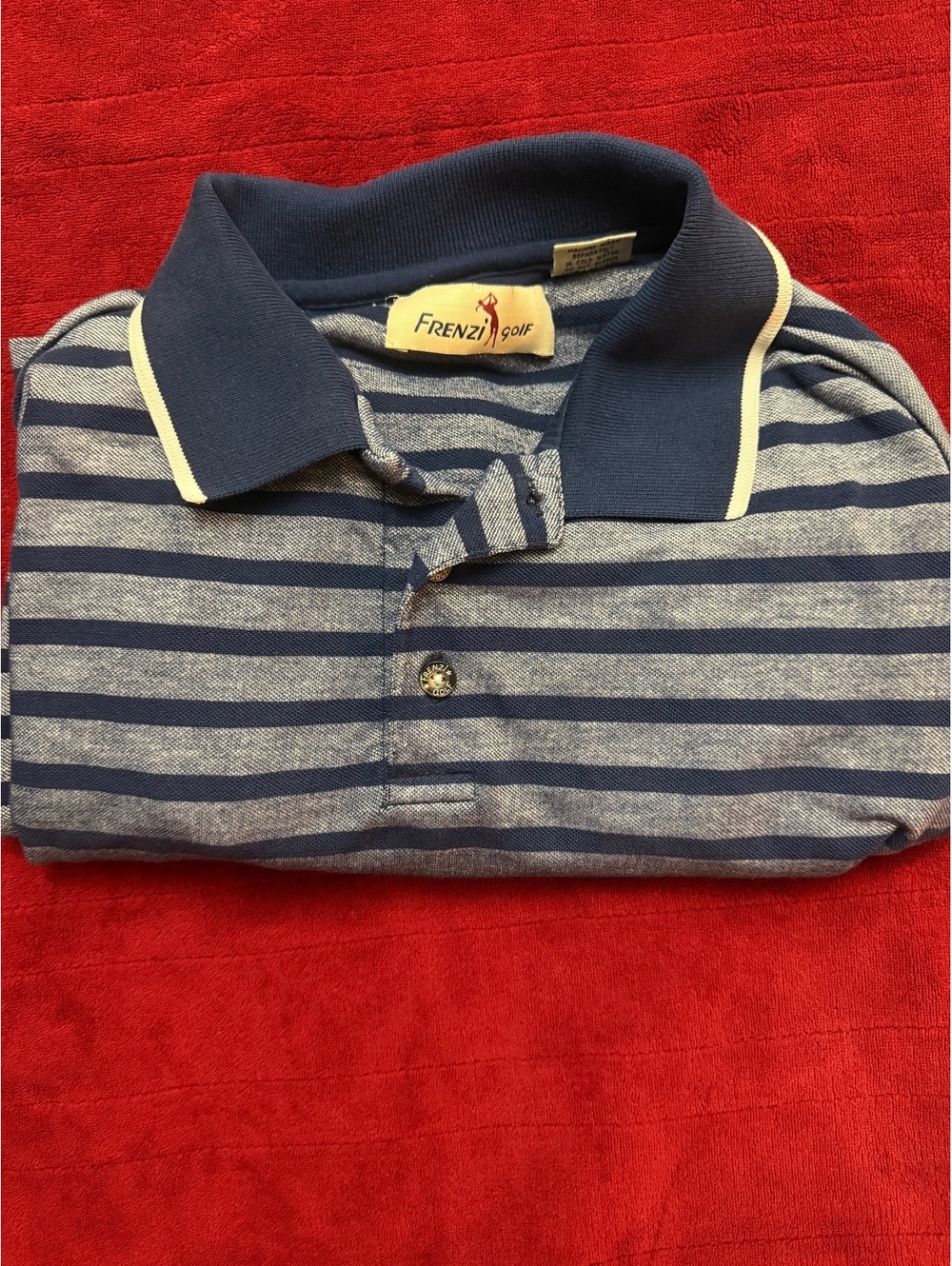 Frenzi Sport Men's Blue and Gray Striped Polo Shirt